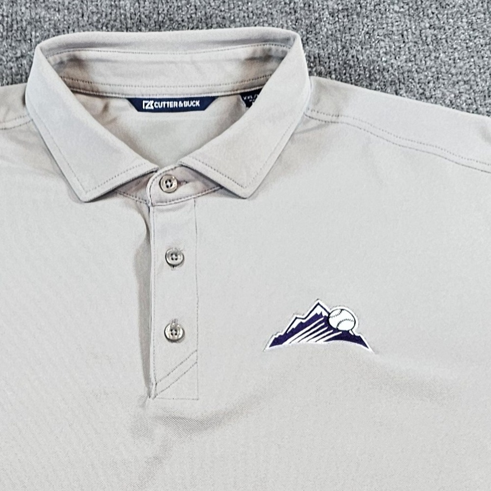 Colorado Rockies MLB Cutter & Buck Mens XXL Grey Short Sleeve Mountain Logo Polo